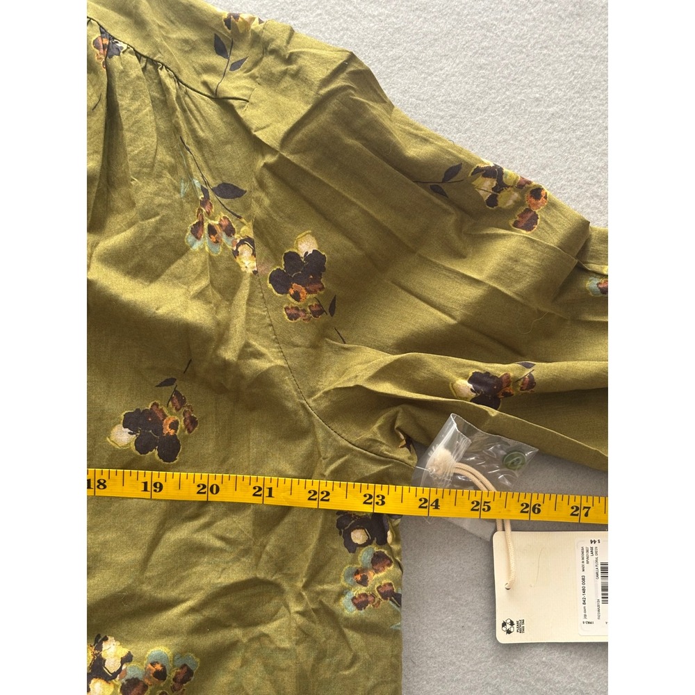 a.n.a‎ Button Up Blouse Large Olive Green Floral Cotton Band Collar NWT - Picture 7 of 10